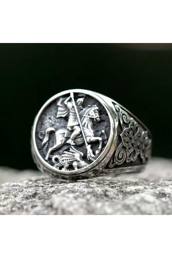 Stainless Steel Dragon Knight Fashion Ring For Men Amulet Viking Biker Punk Ring-11