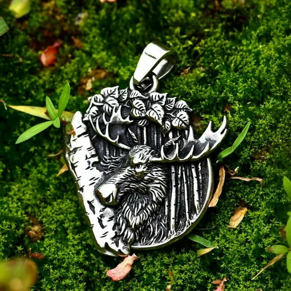 MATROOY Stainless Steel Fierce Tusks Wild Deer Pendant Necklace Fashion Jewelry Men Gift