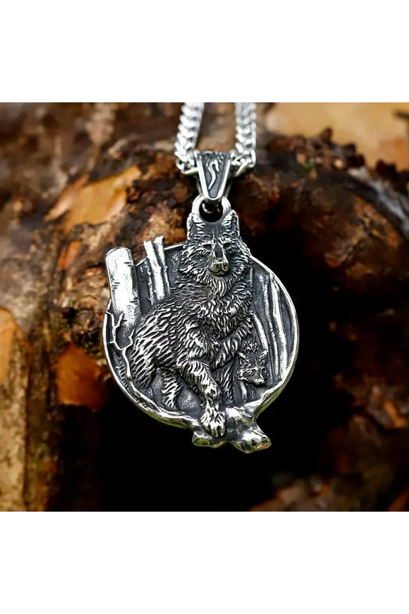 Stainless Steel Fierce Viking Wolf Pendant Necklace Fashion Jewelry Men Gift