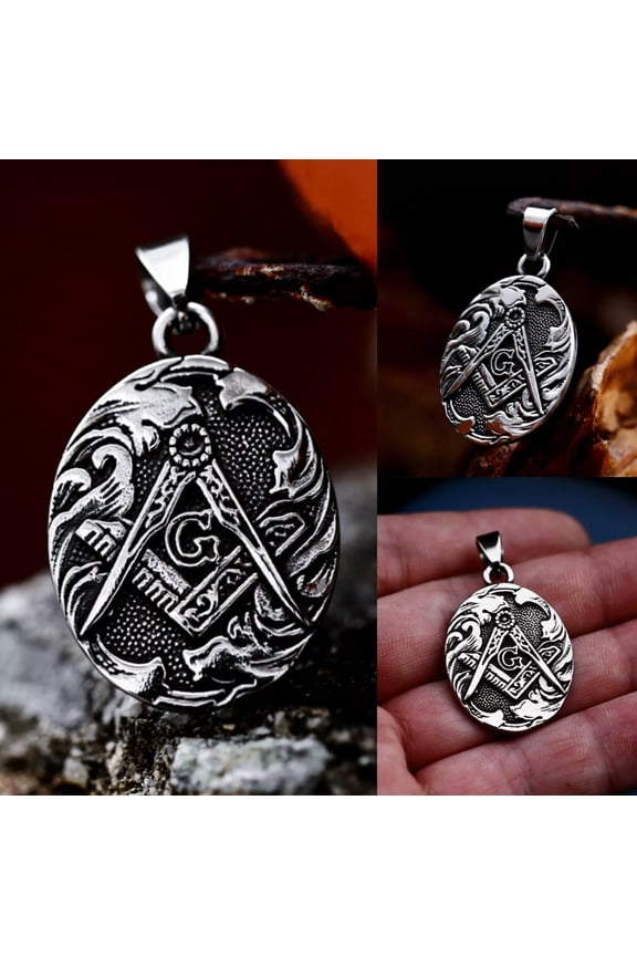 Stainless Steel Freemason Masonic Square & Compasses Pendant Necklace Chain 24"