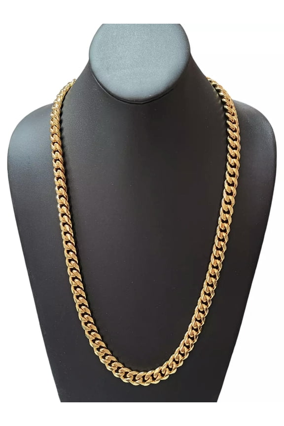Stainless Steel Gold Plated 10mm Miami Cuban Chain Necklace Unisex 26in For Men