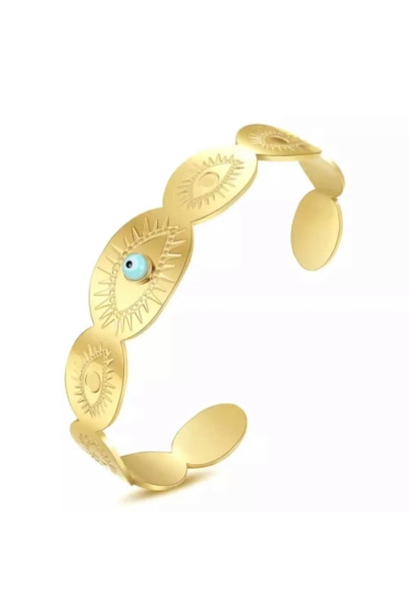 Stainless Steel Gold Plated Fashion Design Trendy Turquoise Evil Eye Bracelet