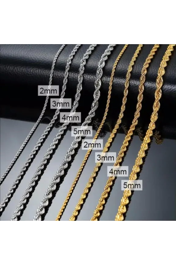 Stainless Steel Gold Plated Unisex Rope Chain 2,3,4,5mm Hip Hop Jewelry For Men-Gold-4mm-24in
