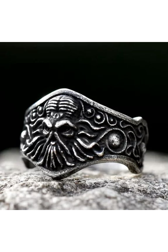 Stainless Steel Gothic Octopus Punk Biker Skull Ring For Men Ring Amulet Jewelry-12