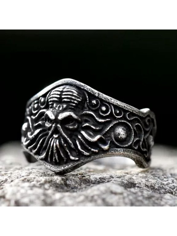 Stainless Steel Gothic Octopus Punk Biker Skull Ring For Men Ring Amulet Jewelry-9