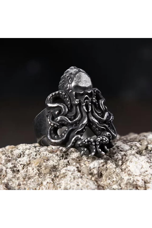 Stainless Steel Gothic Octopus Ring Men's Punk Biker Skull Rings Amulet Jewelry-13