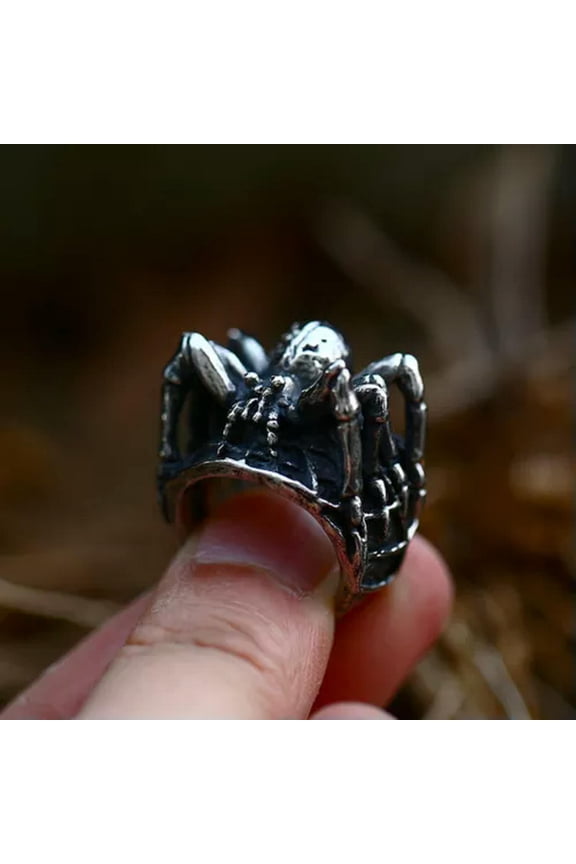 Stainless Steel Gothic Spider Ring Men's Punk Biker Unique Amulet Jewelry-10