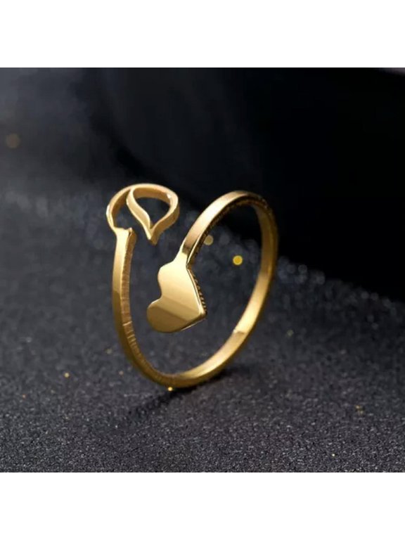 Stainless Steel Heart 26 A-Z Initial Letters Open Ring Adjustable Women Party-Gold D