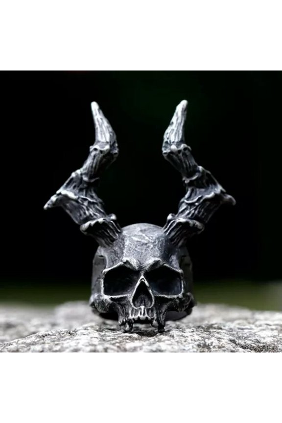 Stainless Steel Heavy Sugar Skull Ring For Men Steel Punk Amulet Biker Jewelry-10