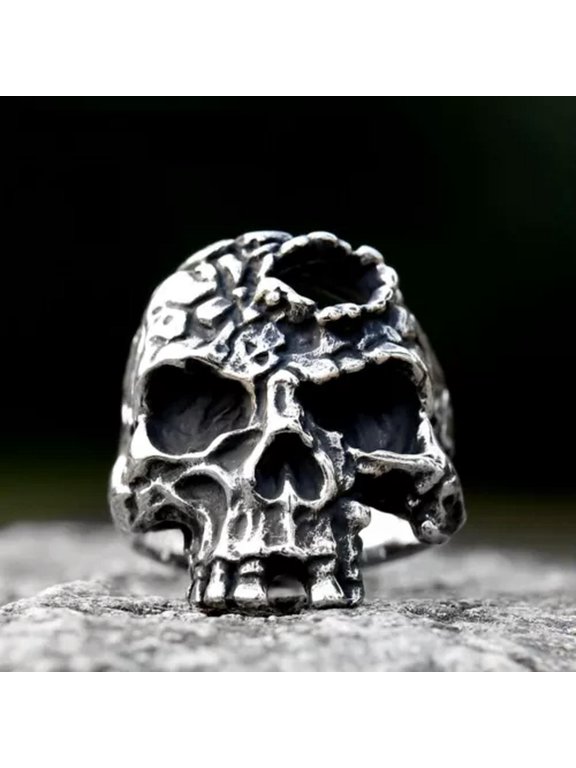 Stainless Steel Hip Hop Men's Biker Rings Cross Ghost Hollow Head Skull Punk-11
