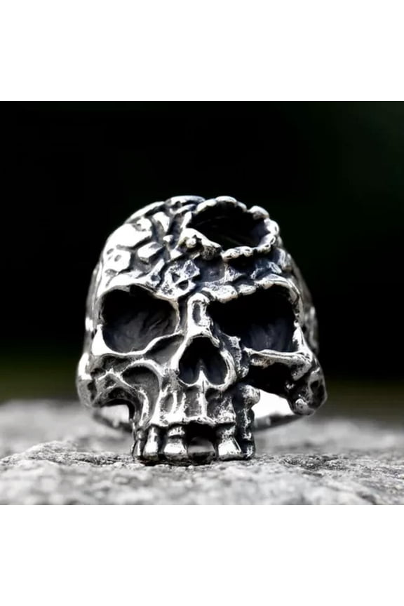 Stainless Steel Hip Hop Men's Biker Rings Cross Ghost Hollow Head Skull Punk-9