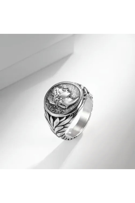 Stainless Steel Julius Caesar Casting Rings Titanium Steel Gold Plated Mens Ring-Silver-8