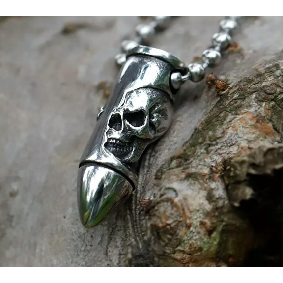 MATROOY Stainless Steel Men's Necklace Bullet Cross Skull Amulet Punk Vintage Jewelry