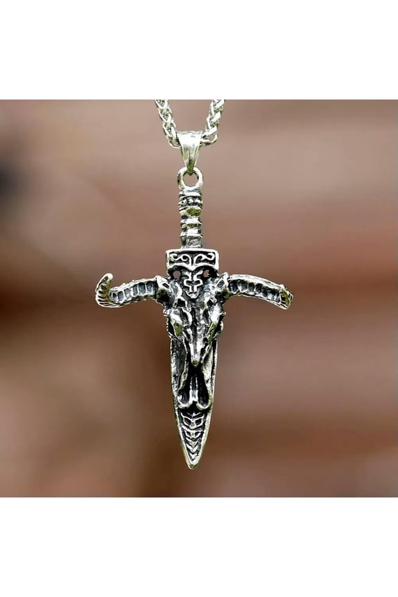 Stainless Steel Men's Necklace Demon Satan Skull Sheep Head Amulet Punk Jewelry