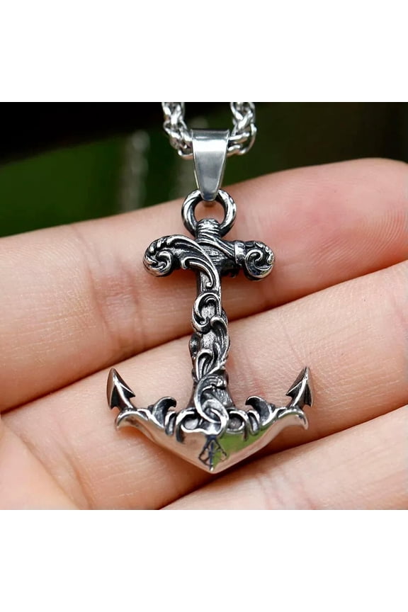 Stainless Steel Men's Necklace Fashion Pirate Anchor Amulet Punk Vintage Jewelry