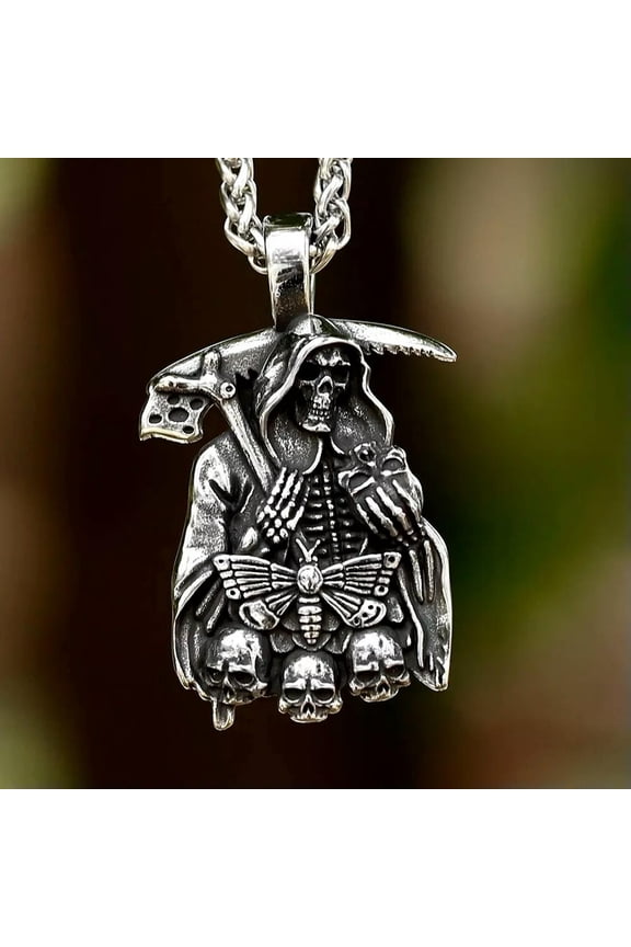 Stainless Steel Men's Necklace Hell Butterfly Death Amulet Punk Vintage Jewelry