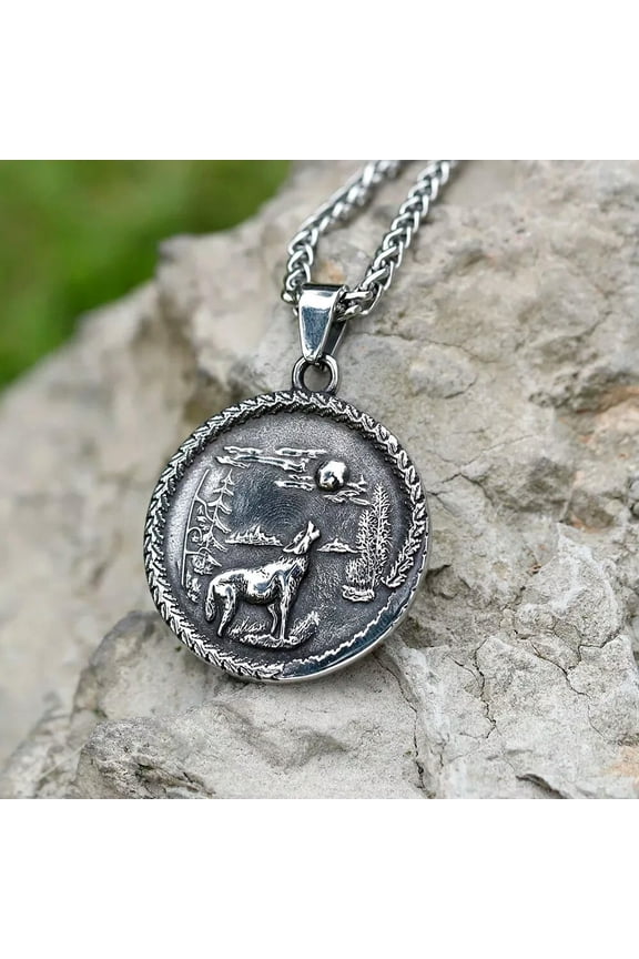 Stainless Steel Men's Necklace Viking Wolf Skull Amulet Punk Vintage Jewelry