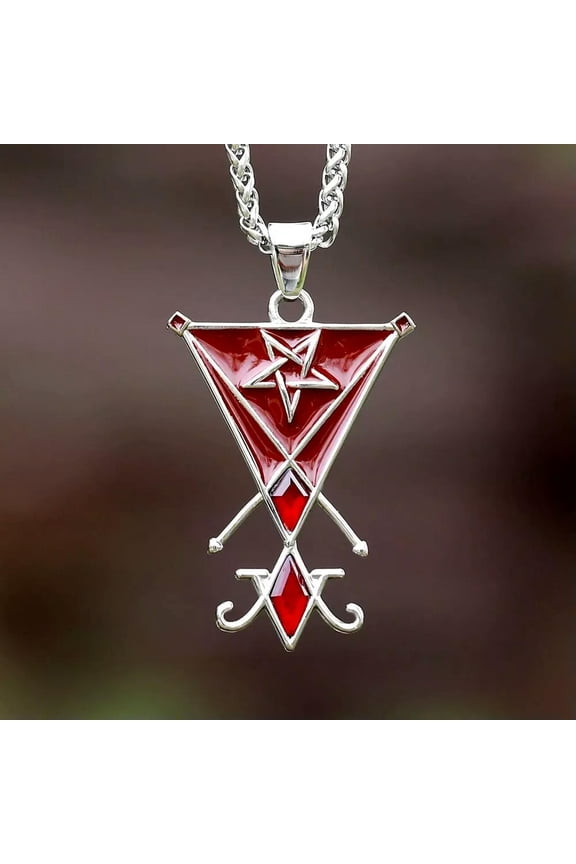 Stainless Steel Men's Satanic Satan Religious Necklace Red Amulet Punk Jewelry