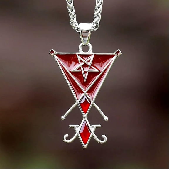 MATROOY Stainless Steel Men's Satanic Satan Religious Necklace Red Amulet Punk Jewelry