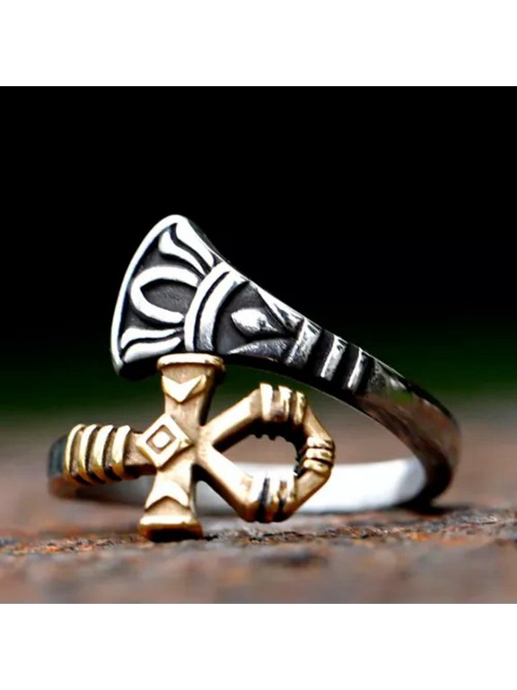 Stainless Steel Mens Egyptian Ankh Scarab Eye Of Horus Water Lilies Ring Size-12