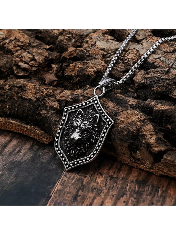 Stainless Steel Mens Viking Fenrir Wolf Head Pendant Necklace For Men Him Gift