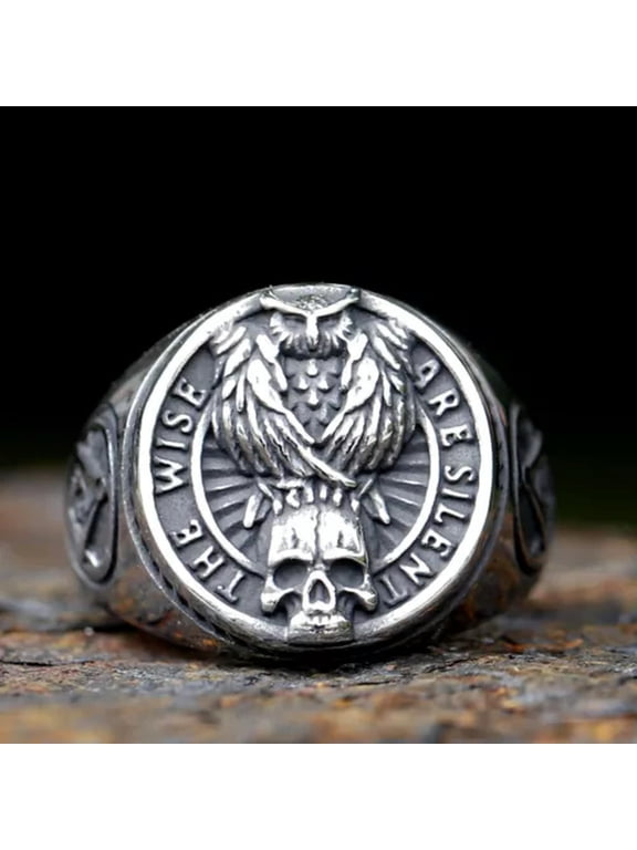 Stainless Steel Owl Skull Masonic Square Compass Ring For Men Amulet Jewelry-13
