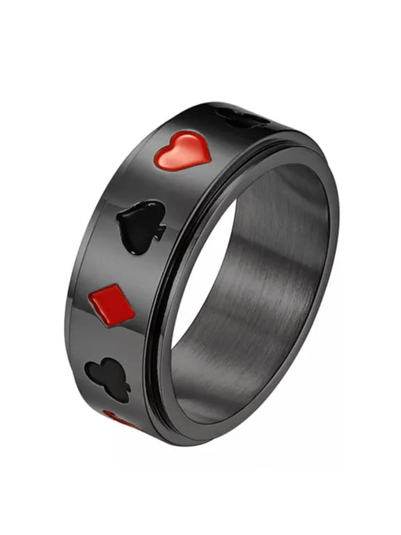 Stainless Steel Poker Spinner Ring Anxiety Ring Fidget Band For Men #8-12-Black-9