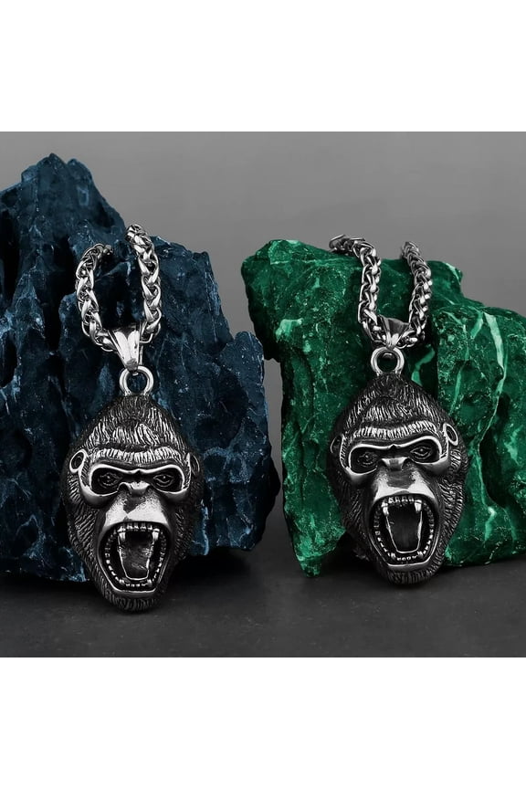 Stainless Steel Punk Gorilla Men Necklace Biker Hip Hop Amulet Jewelry Gift