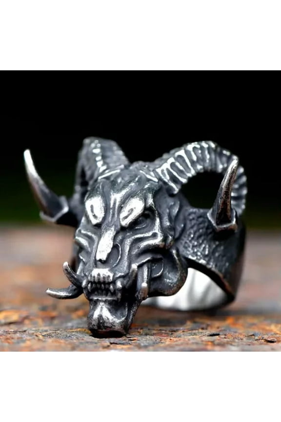 Stainless Steel Punk Gothic Demon Monster Skull Ring For Men Ring Amulet Jewelry-11
