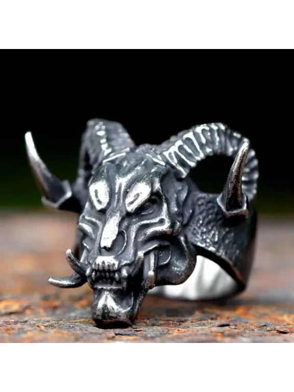Stainless Steel Punk Gothic Demon Monster Skull Ring For Men Ring Amulet Jewelry-9