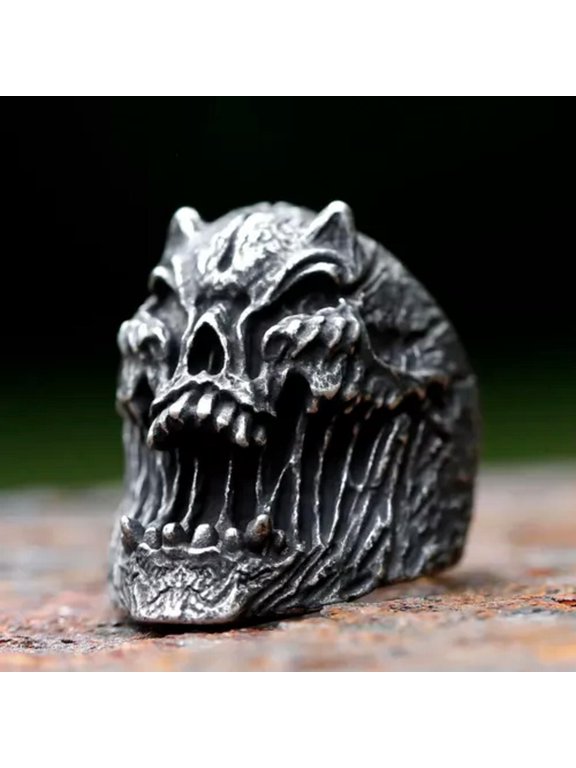 Stainless Steel Punk Gothic Evil Monster Skull Ring For Men Ring Amulet Jewelry-11
