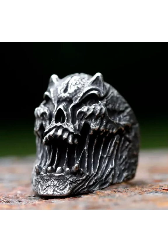 Stainless Steel Punk Gothic Evil Monster Skull Ring For Men Ring Amulet Jewelry-7