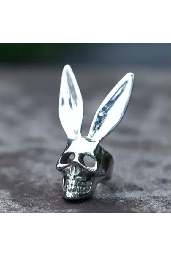 Stainless Steel Punk Gothic Rabbit Monster Skull Ring Men Ring Amulet Jewelry-12