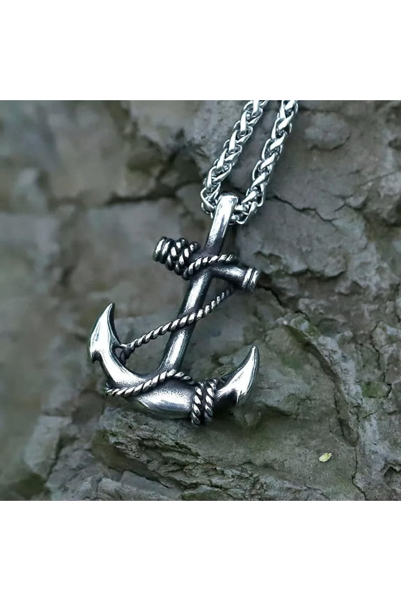 Stainless Steel Punk Knot Anchor Necklace Biker Hip Hop Amulet Men Jewelry Gift