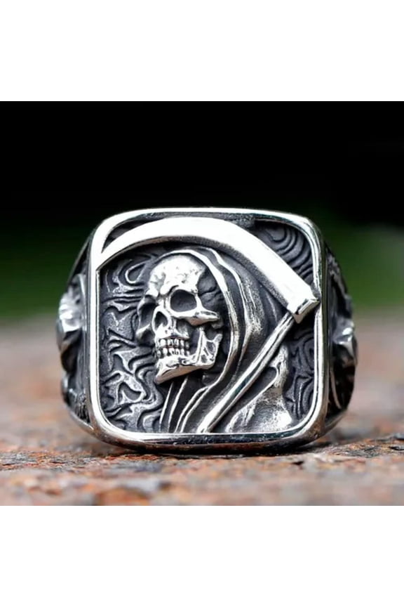 Stainless Steel Punk Satan Death Face Skull Ring For Men Ring Amulet Jewelry-9