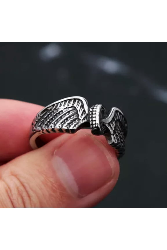 Stainless Steel Punk Wing Angel Ring For Men Hip Hop Biker Unique Tire Amulet-9