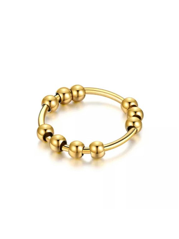 Stainless Steel Rings Couple Rings Plain Rotating Finger Ring Spinner Band --gold-10
