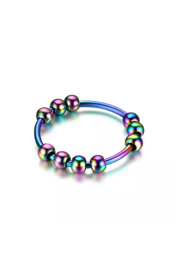 Stainless Steel Rotating Rings Spinner Band Couple Rings Anti-anxiety Simple US-multicolor-6