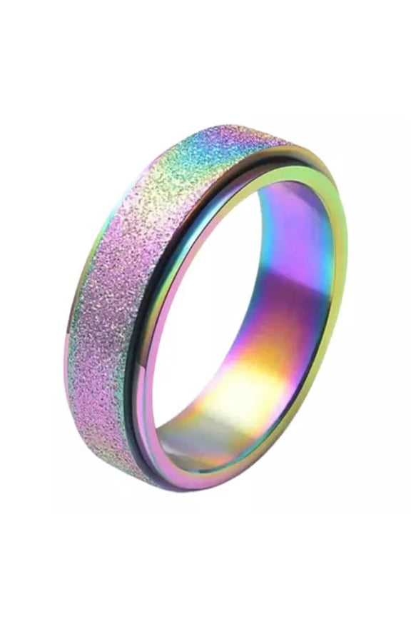 Stainless Steel Rotating Spinner Wedding Ring Unisex, Men Women Fashion Jewelry-5-Multicolor