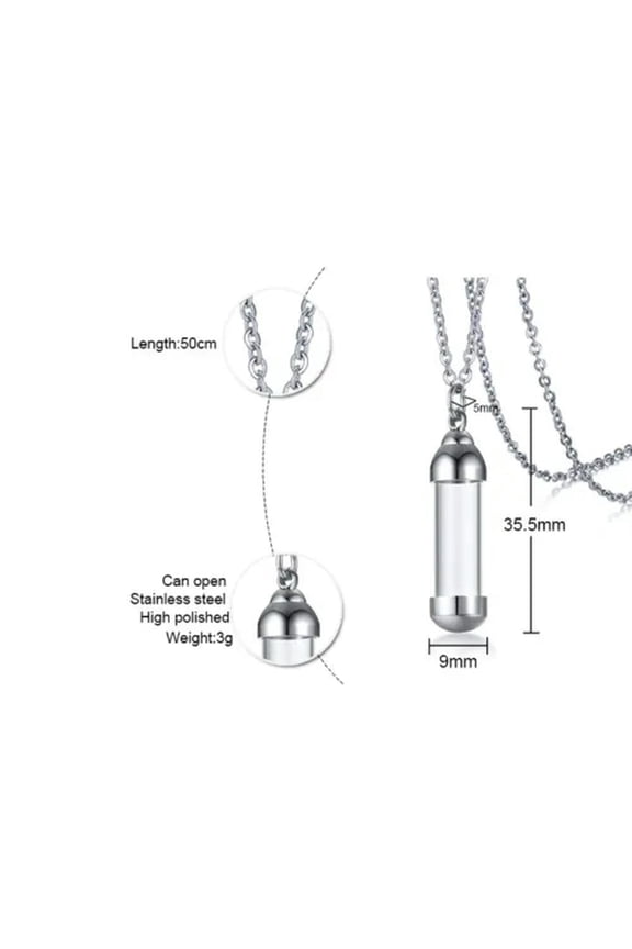 Stainless Steel Screw Cap Tube Glass Bottle Urn Vial Charms Pendant Necklace-Small
