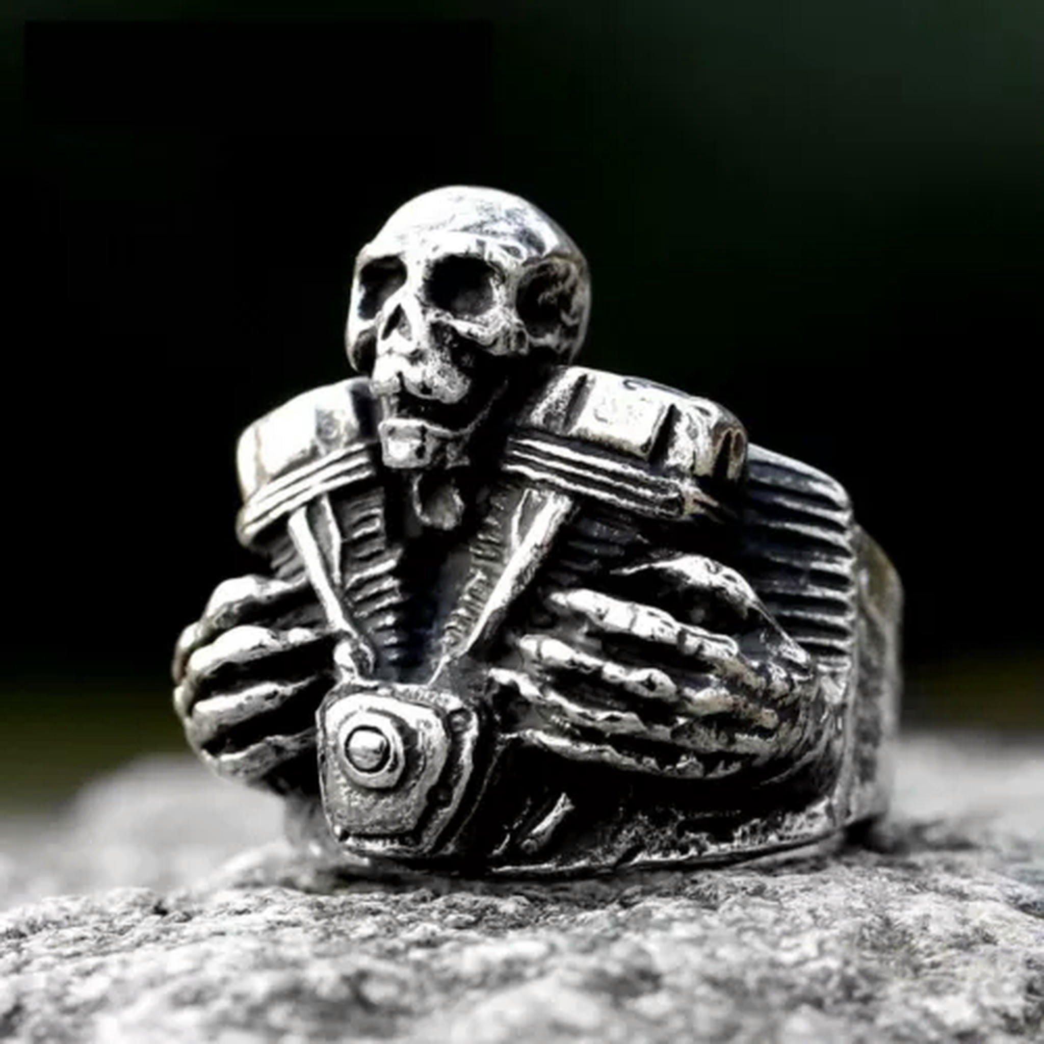 Men's BIG Stainless Steel Ram Goat Skull Bikie Biker Ring Gothic Silver Baphomet