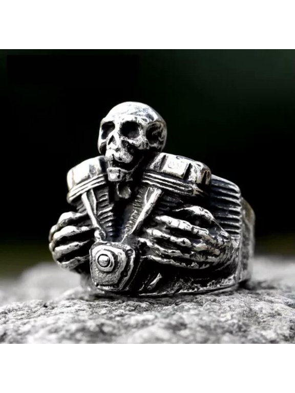 Stainless Steel Skull Gothic Biker Ring Men's Motorcycle Ring-9