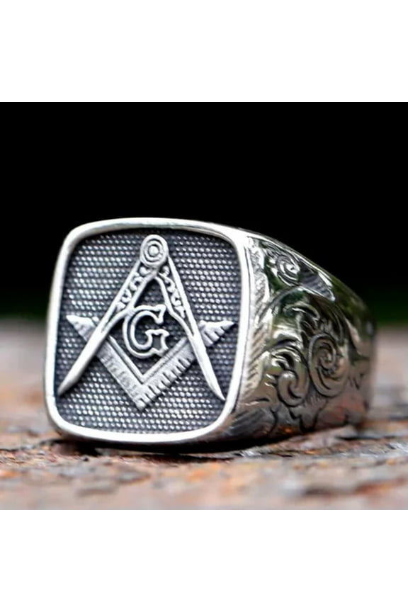 Stainless Steel Unique Design Masonic Square Compass Ring For Men Amulet Jewelry-8
