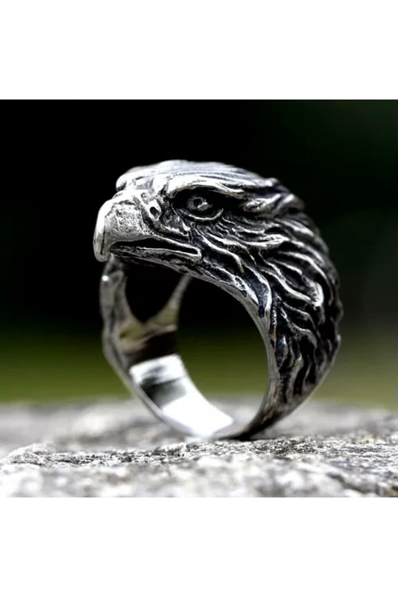 Stainless Steel Viking Eagle Ring For Men Steel Punk Amulet Biker Jewelry-11