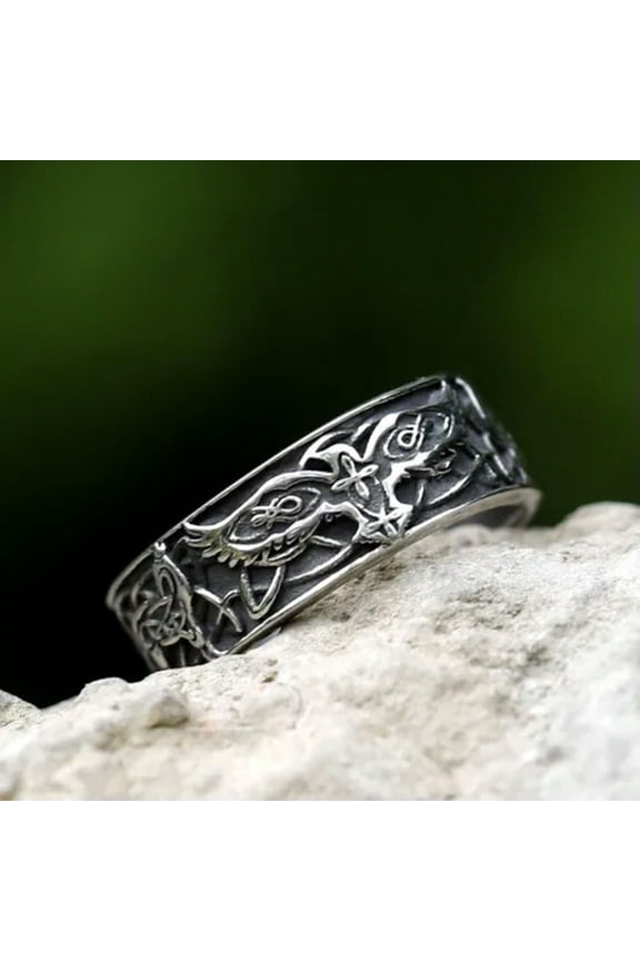 Stainless Steel Viking Flying Eagle Ring For Men Steel Punk Amulet Biker Jewelry-7