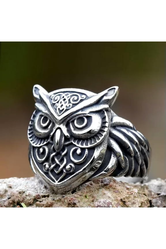 Stainless Steel Viking Odin Owl Ring For Men Steel Punk Amulet Biker Jewelry-10