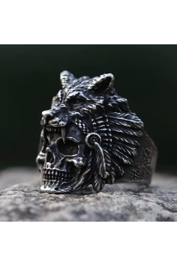 Stainless Steel Viking Skull Wolf Ring For Men Biker Punk Nordic Amulet Jewelry-10