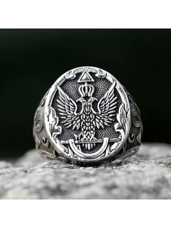 Stainless Steel Vintage Crown Eagle Ring For Men Steel Punk Amulet Biker Jewelry-8