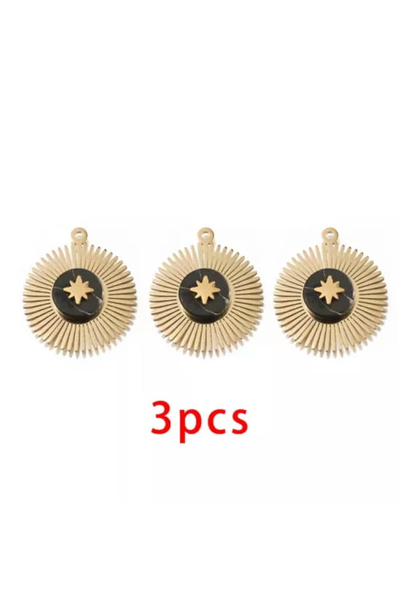 Stainless Steel With Natural Stone Gold Sun Symbol Pendants For Jewelry Making-3Pcs Black
