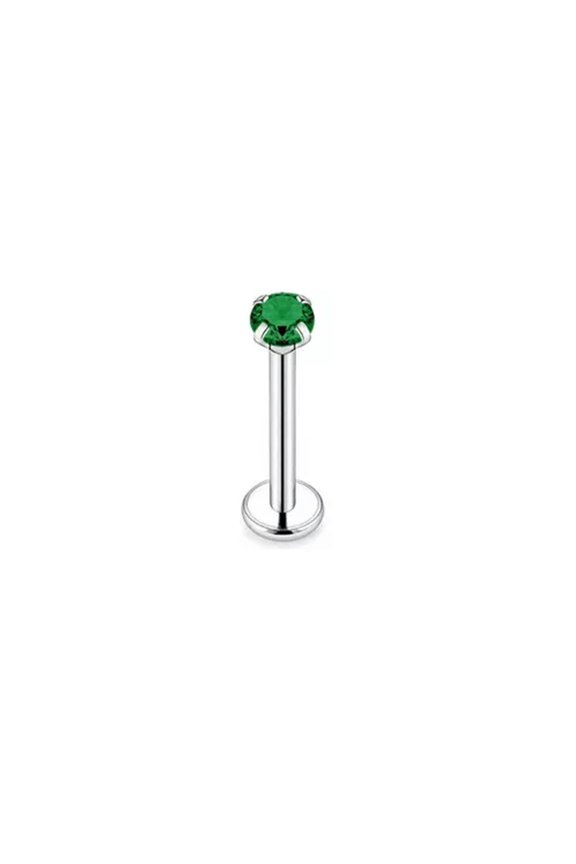 Stainless Steel Zirconia Tragus Ear Labret Conch Ring Lip Stud Multicolor Women-Dark Green-1.2*8*3